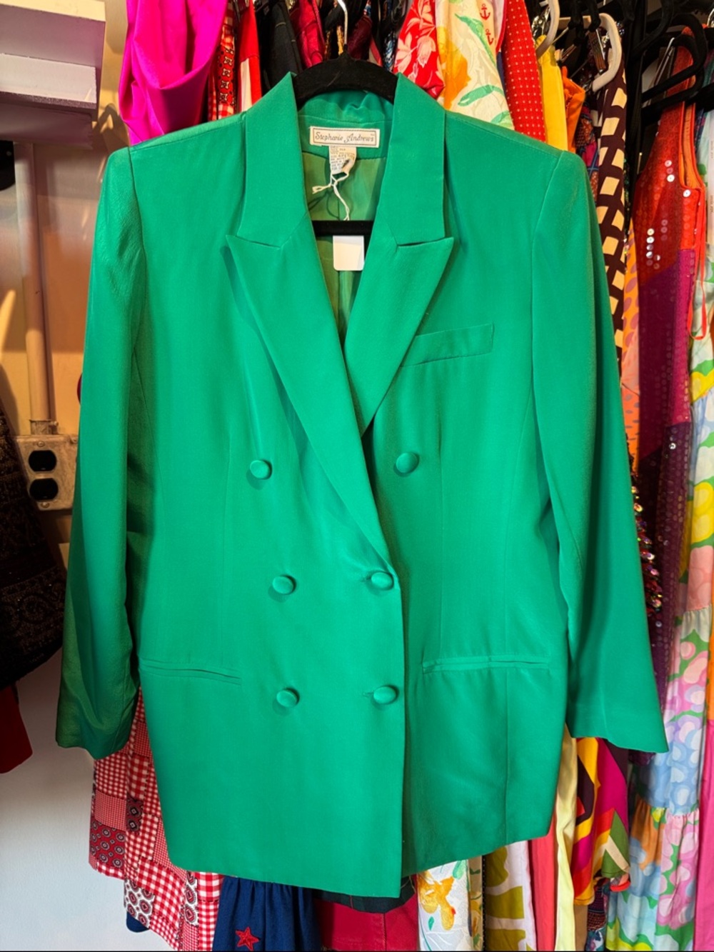 Stephanie Andrews Emerald Green Silk Double-Breasted Blazer